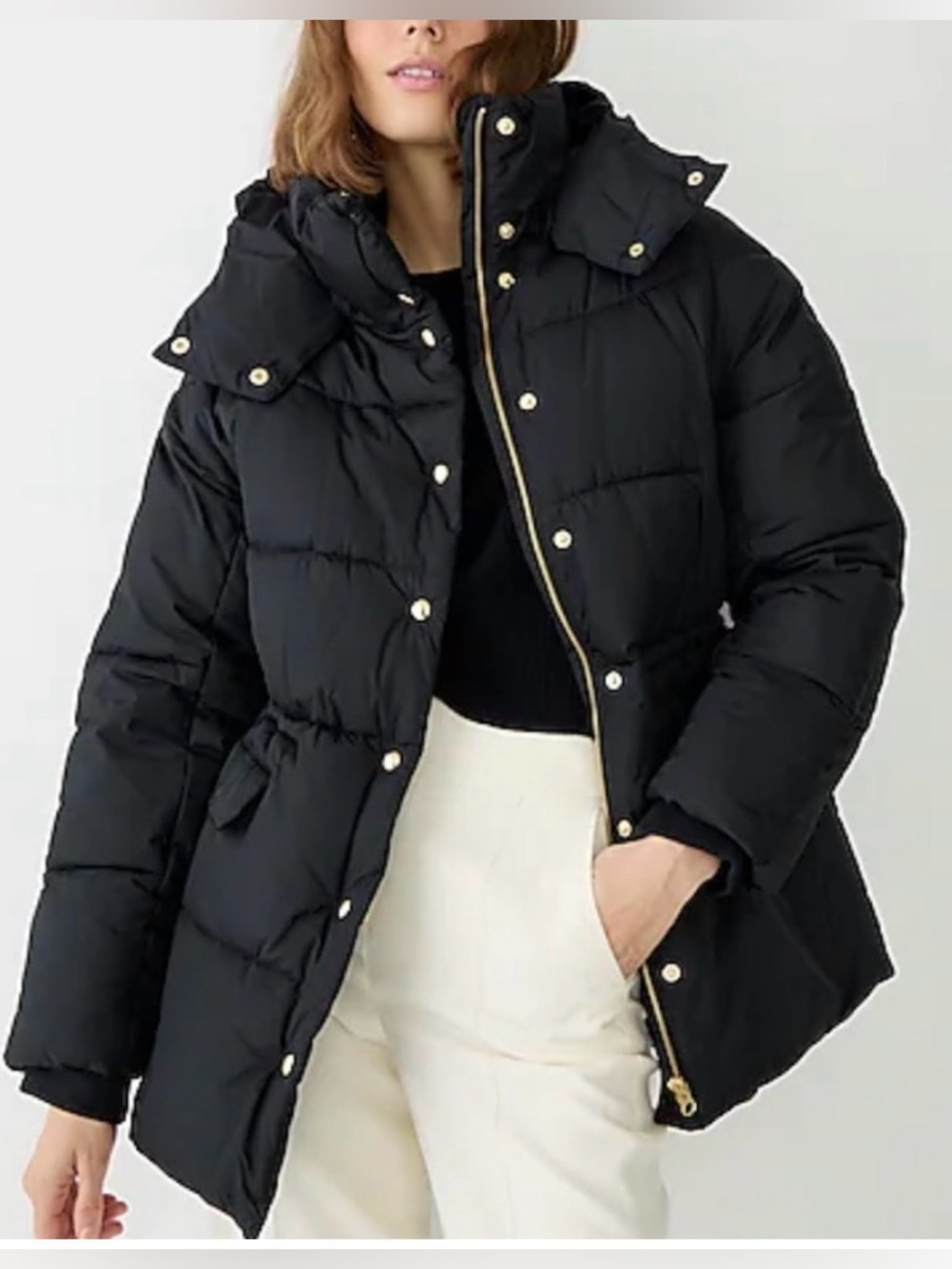 J. Crew chateau puffer coat primaloft black parka hood warm winter XS EUC